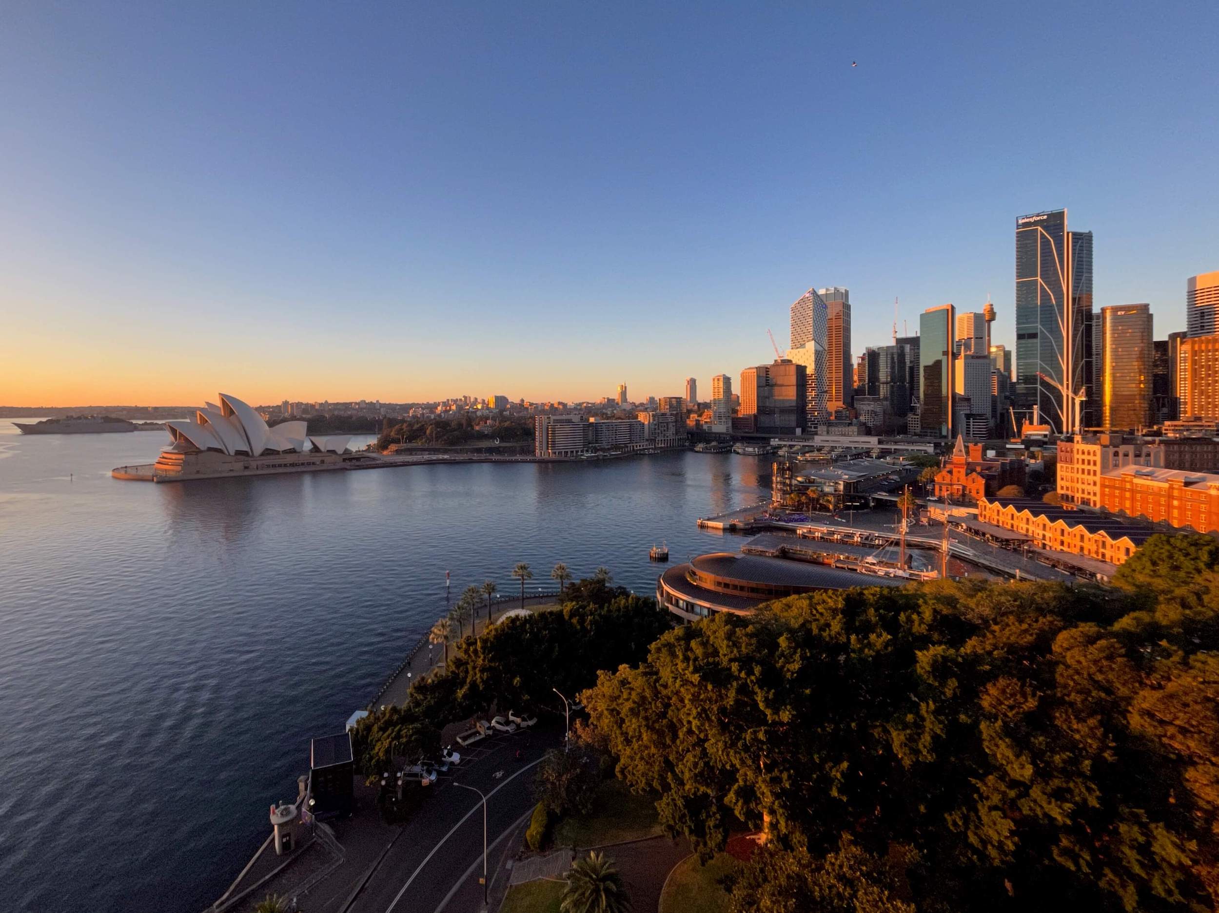 View from the Sydney Harbour Bridge at sunrise